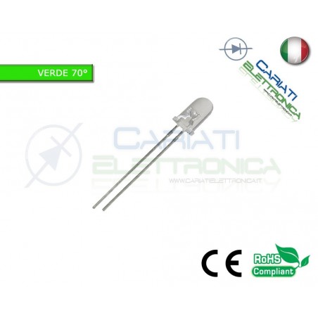 10 pz Led 5mm 70 ° Verdi Verde 8000mcd alta luminosità