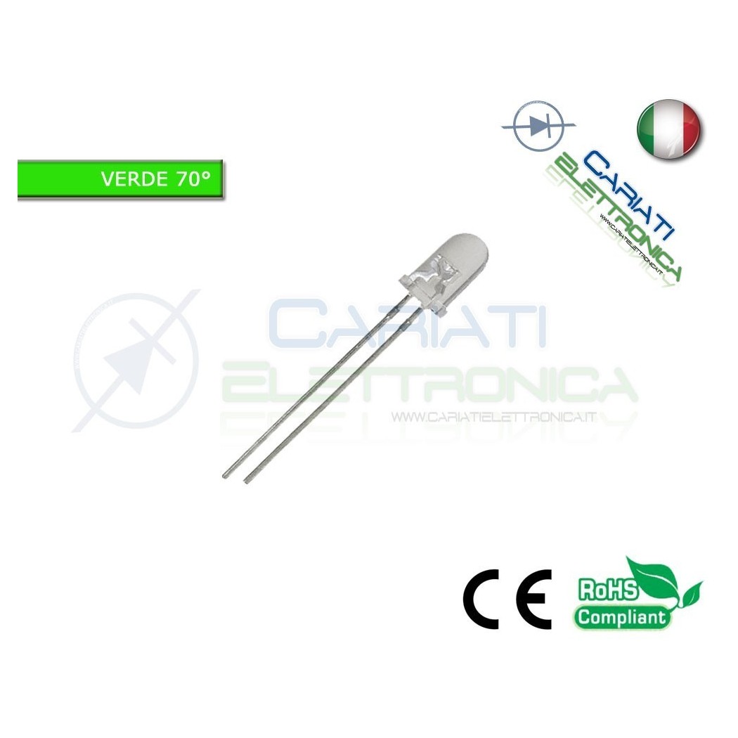 100 pz Led 5mm 70 ° Verdi Verde 8000mcd alta luminosità