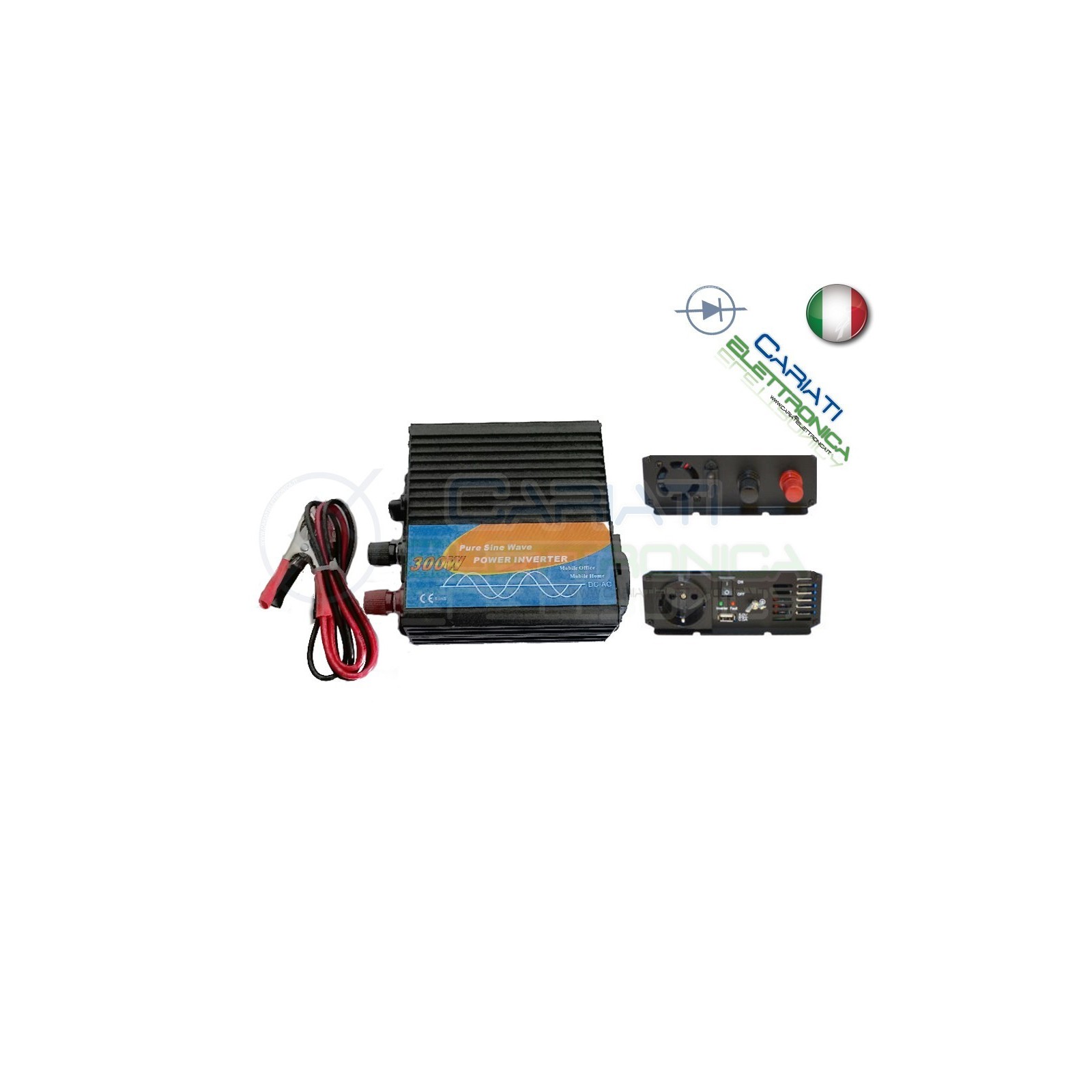 POWER INVERTER 300W 300 W WATT ONDA SINUSOIDALE PURA 12V DC 220V CAMPER AUTO