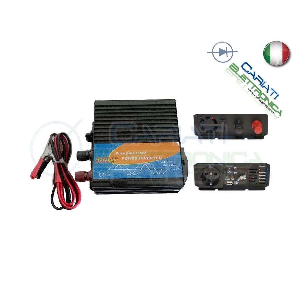 POWER INVERTER 300W 300 W WATT ONDA SINUSOIDALE PURA 12V DC 220V CAMPER AUTO