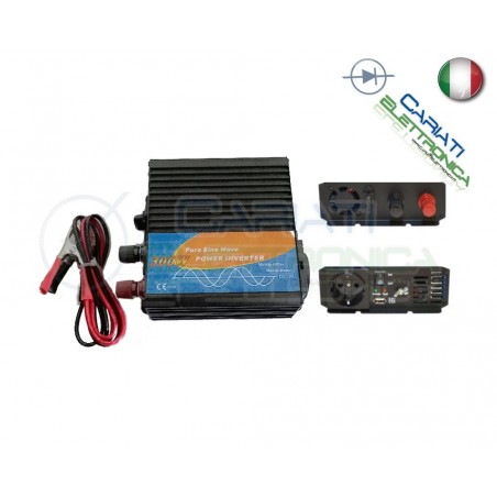 POWER INVERTER 300W 300 W WATT ONDA SINUSOIDALE PURA 12V DC 220V CAMPER AUTO