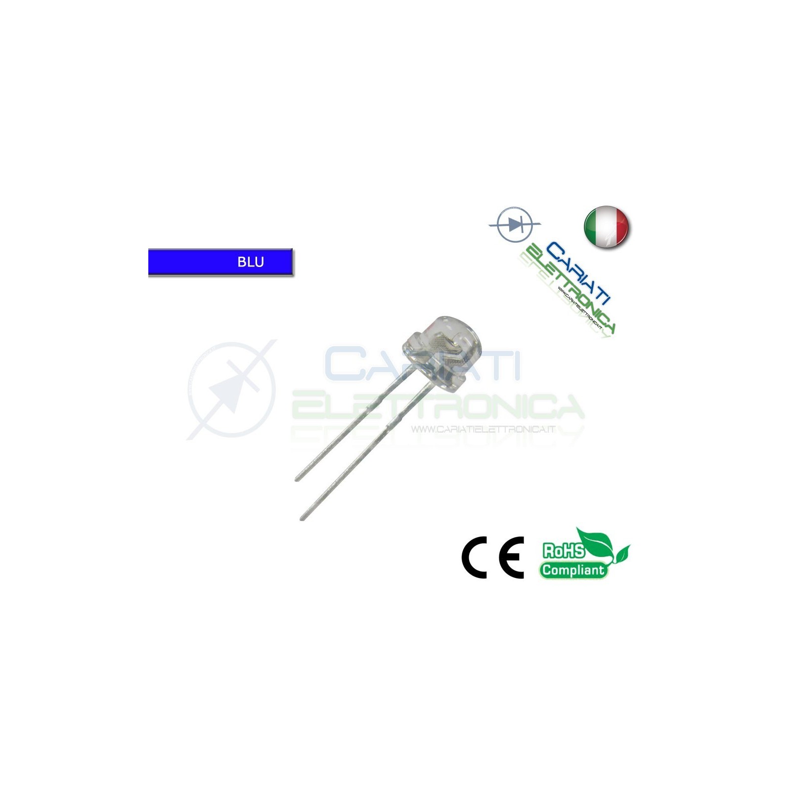 10 pz Led 5mm 130 ° BLU 2000mcd alta luminosità
