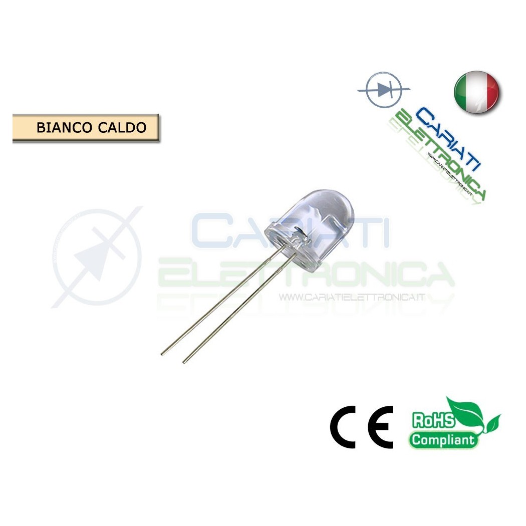 10 pz Led 10MM BIANCO CALDO 18000 mcd alta luminosità