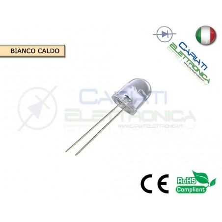 10 pz Led 10MM BIANCO CALDO 18000 mcd alta luminosità