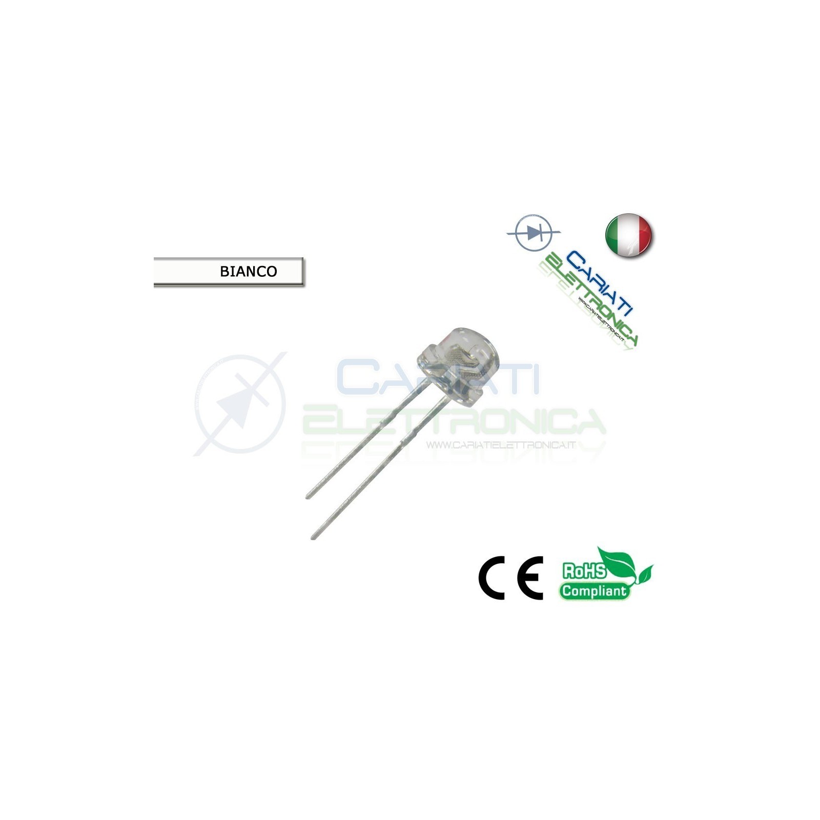 50 pz Led 5mm 130° BIANCO FREDDO 6000mcd alta luminosità