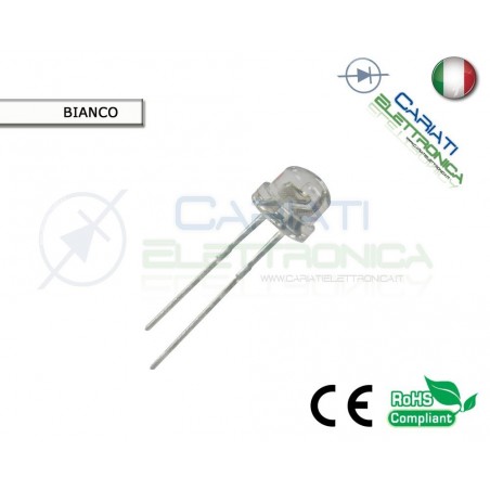 50 pz Led 5mm 130° BIANCO FREDDO 6000mcd alta luminosità