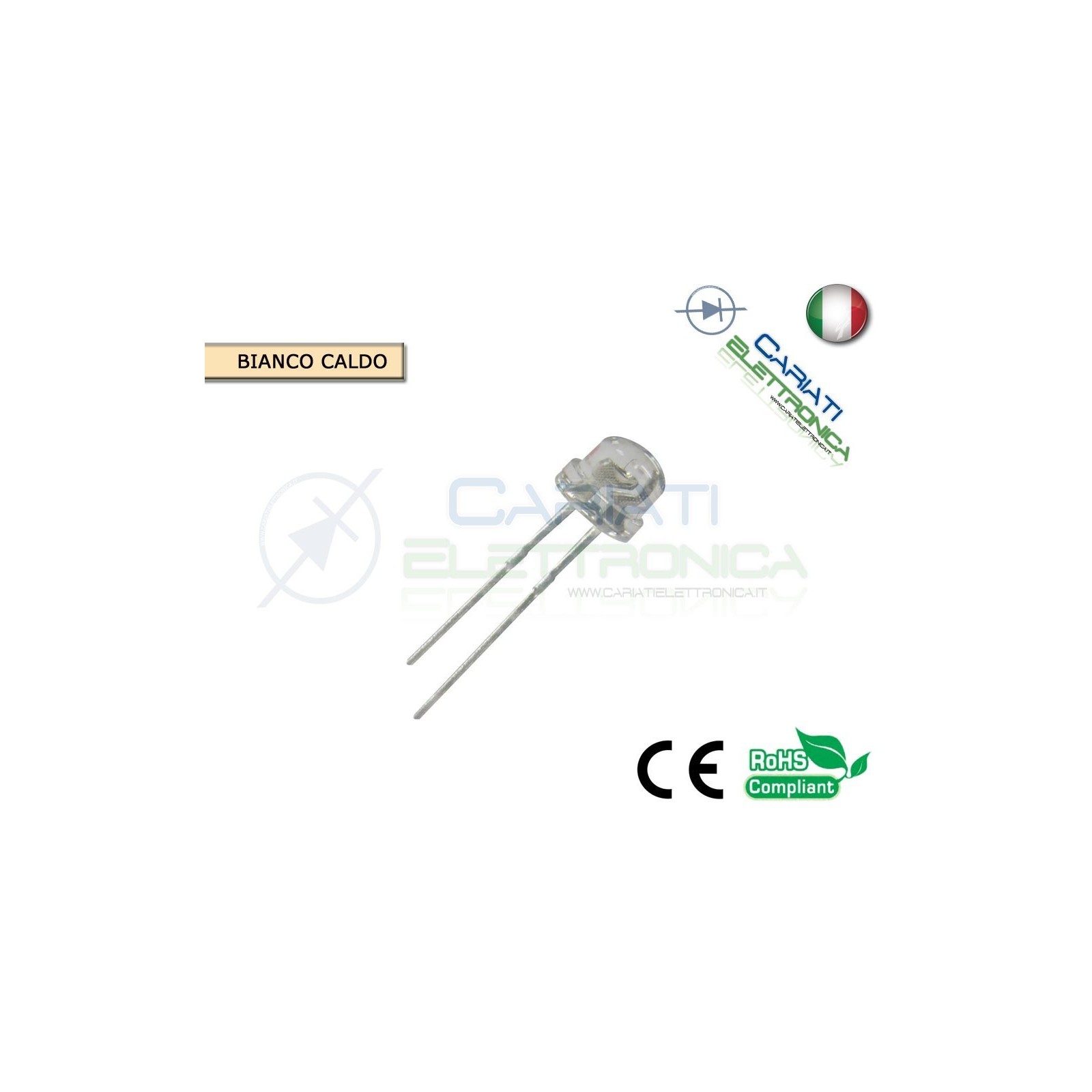 20 pz Led 5mm 130° BIANCO CALDO 3000mcd alta luminosità