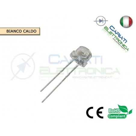 50 pz Led 5mm 130° BIANCO CALDO 3000mcd alta luminosità