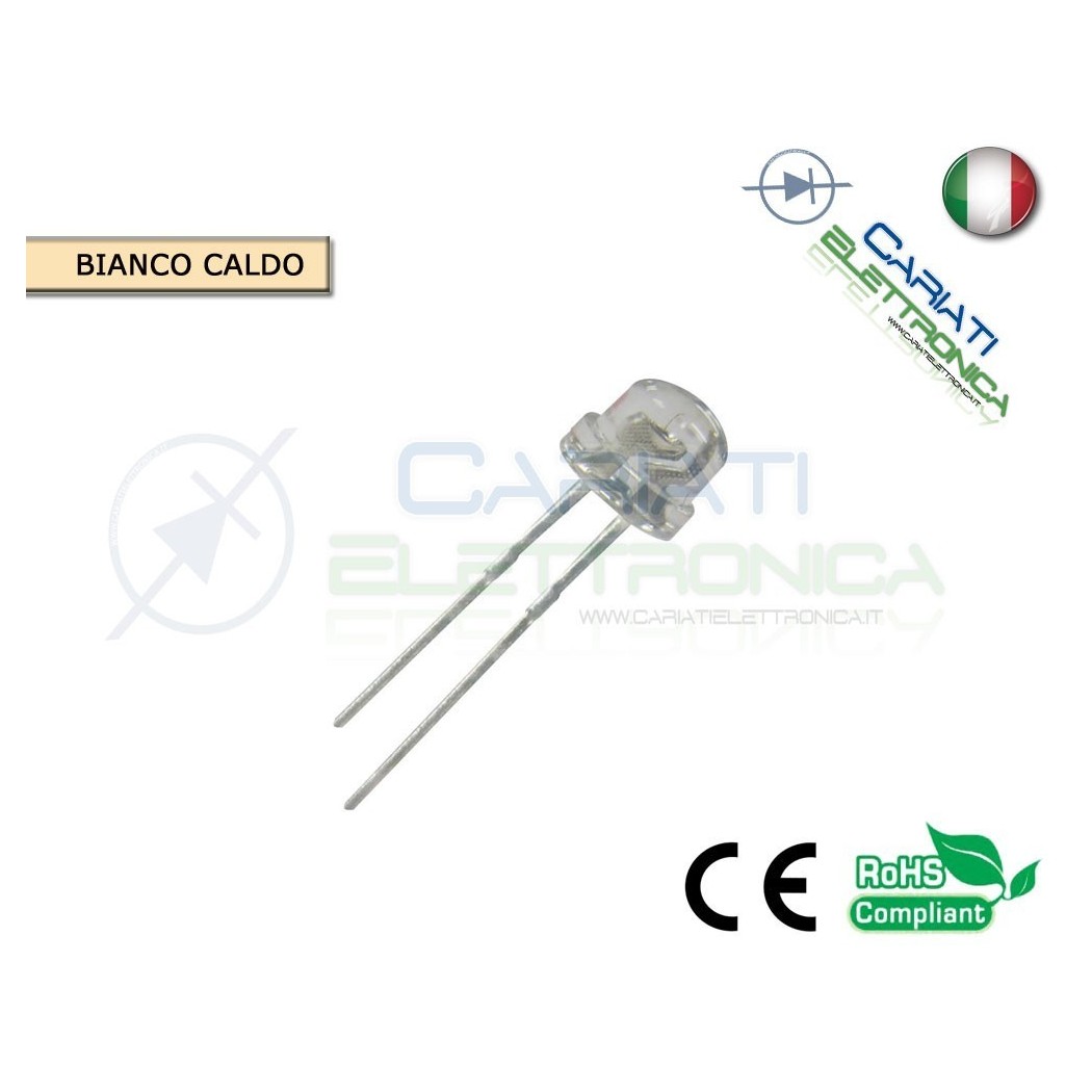 100 pz Led 5mm 130° BIANCO CALDO 3000mcd alta luminosità