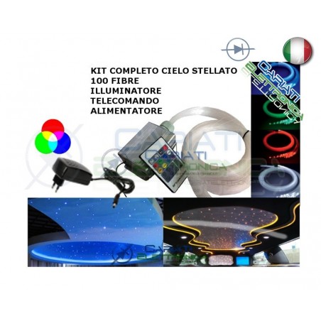 KIT CIELO STELLATO LED MULTICOLORE 100 FIBRE FIBRA OTTICA 2.5 METRI CON TELECOMANDO