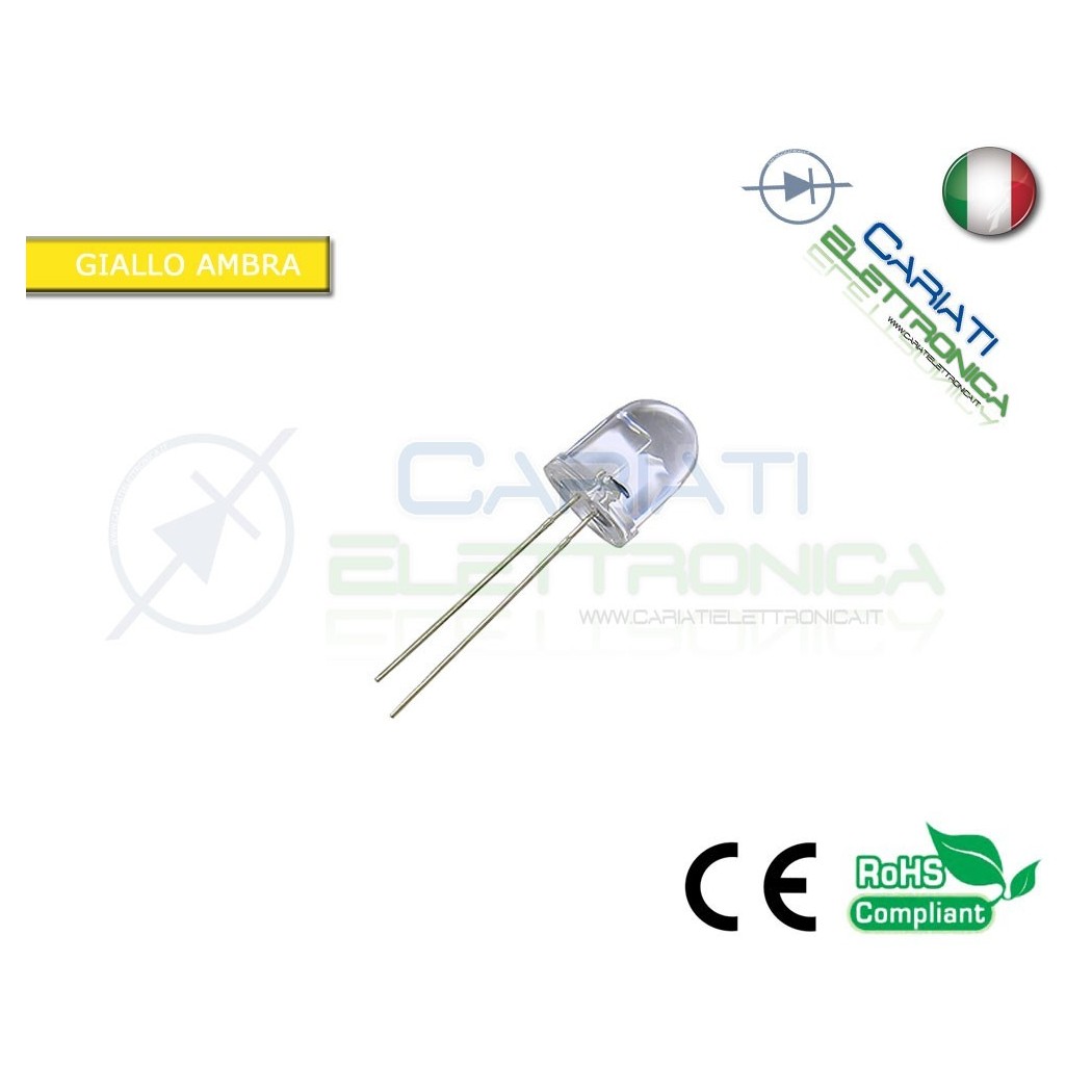 10 pz led 10mm Giallo Ambra 5000 mcd alta luminosità