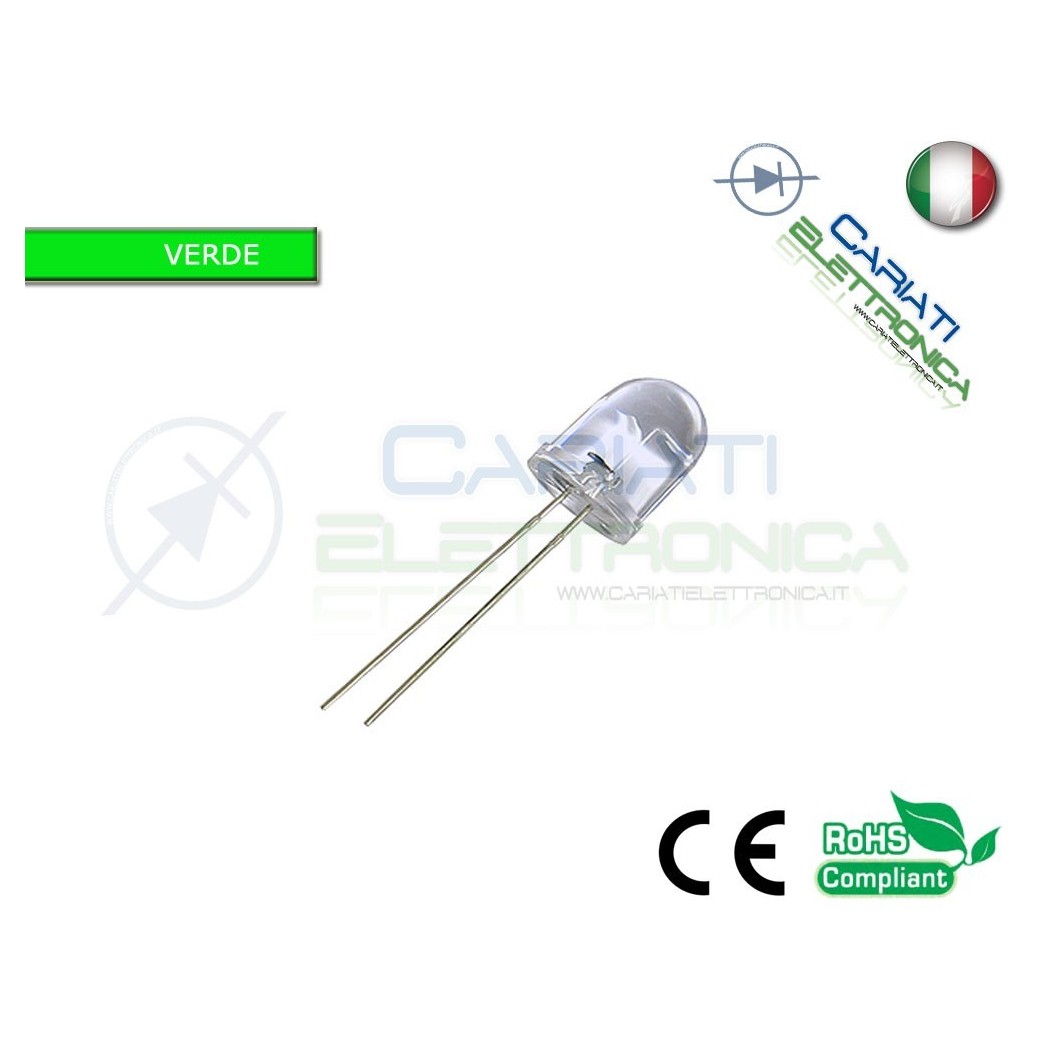 20 pz Led Verdi 10mm 20000mcd alta luminosità
