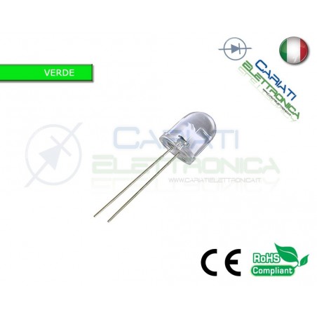20 pz Led Verdi 10mm 20000mcd alta luminosità