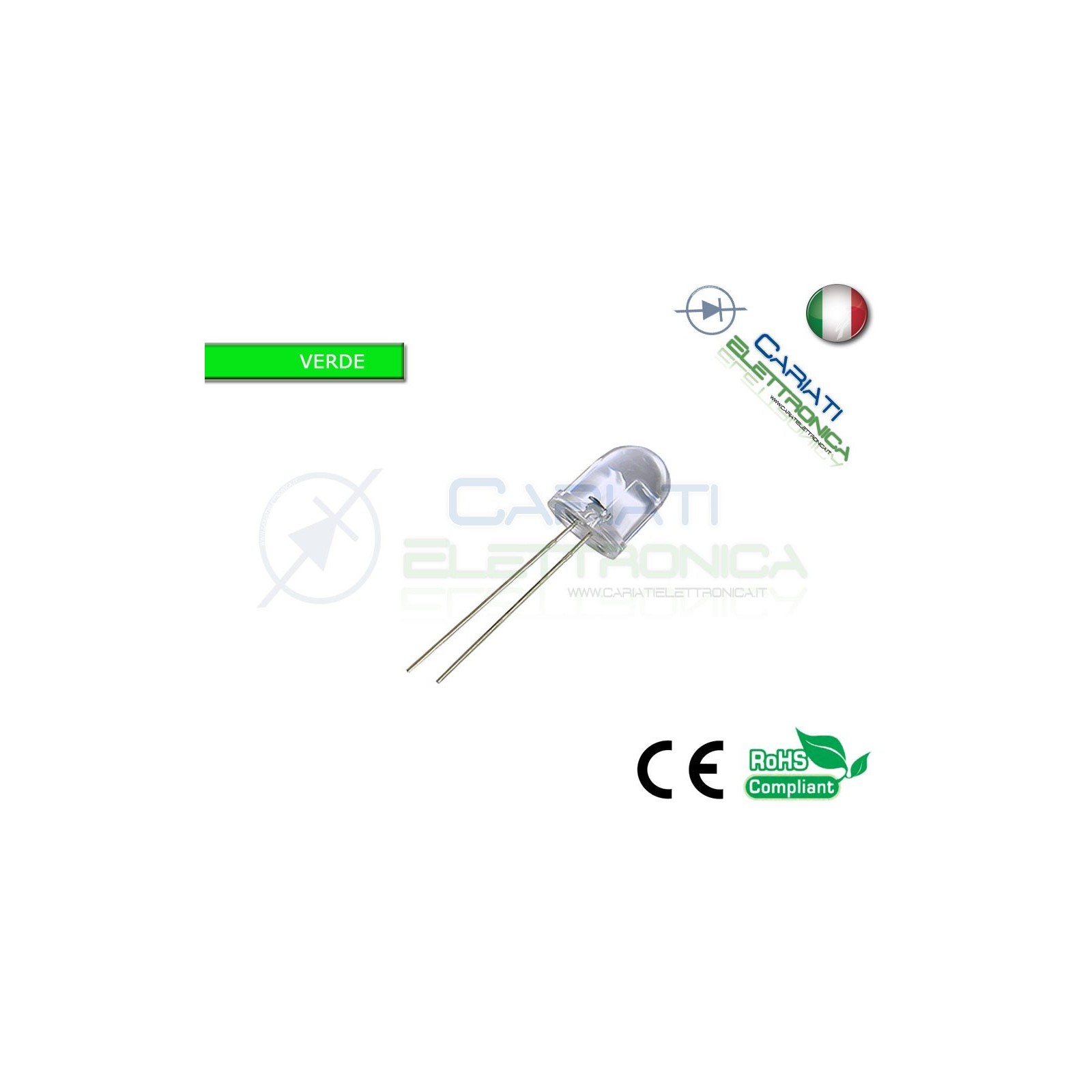 500 pz Led Verdi 10mm 20000mcd alta luminosità