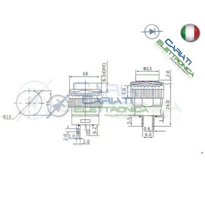 INTERRUTTORE LED VERDE 12V ROTONDO DIAMETRO 18mm