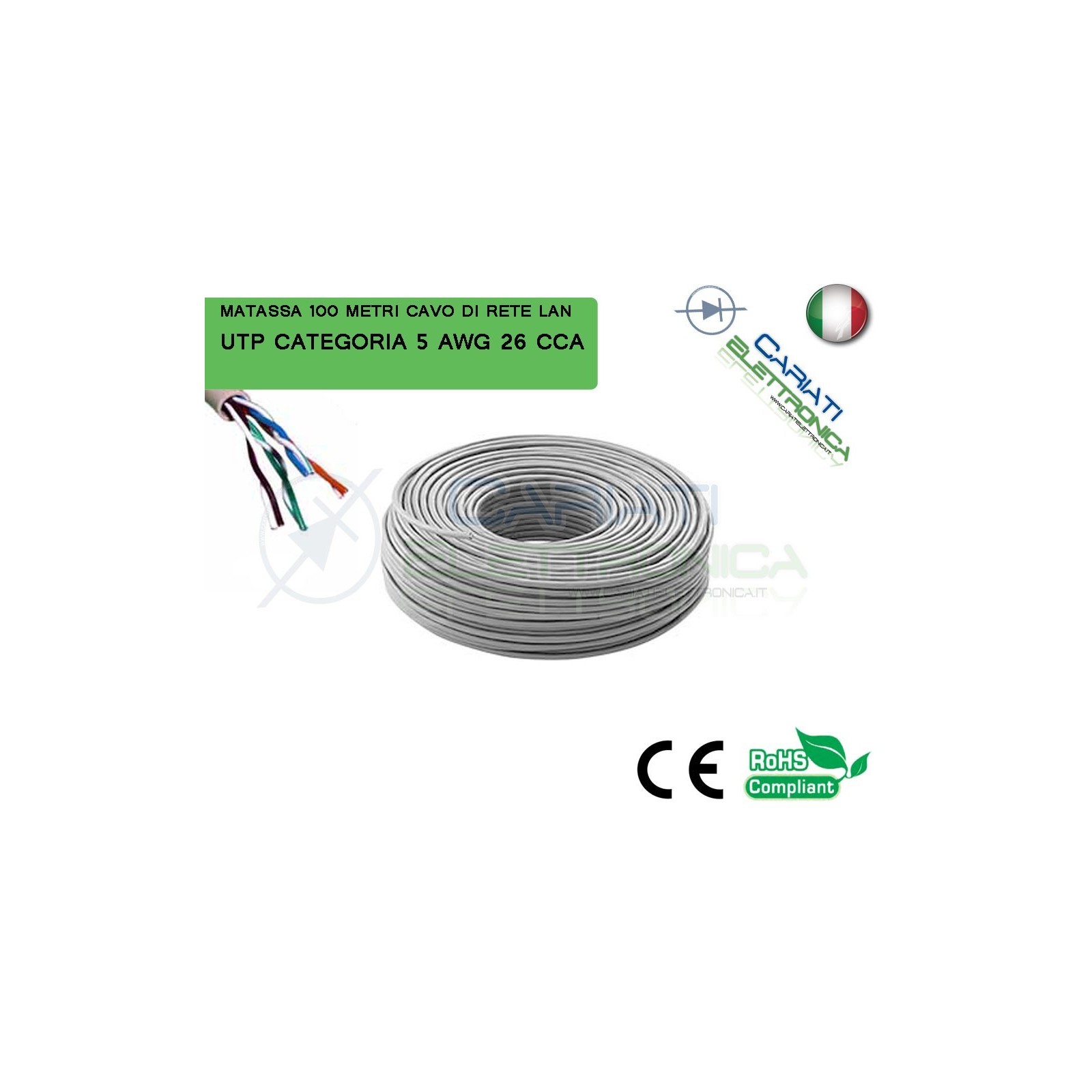 MATASSA 100 M MT METRI CAVO DI RETE UTP CAT 5E 5 LAN ETHERNET BOBINA INTERNET
