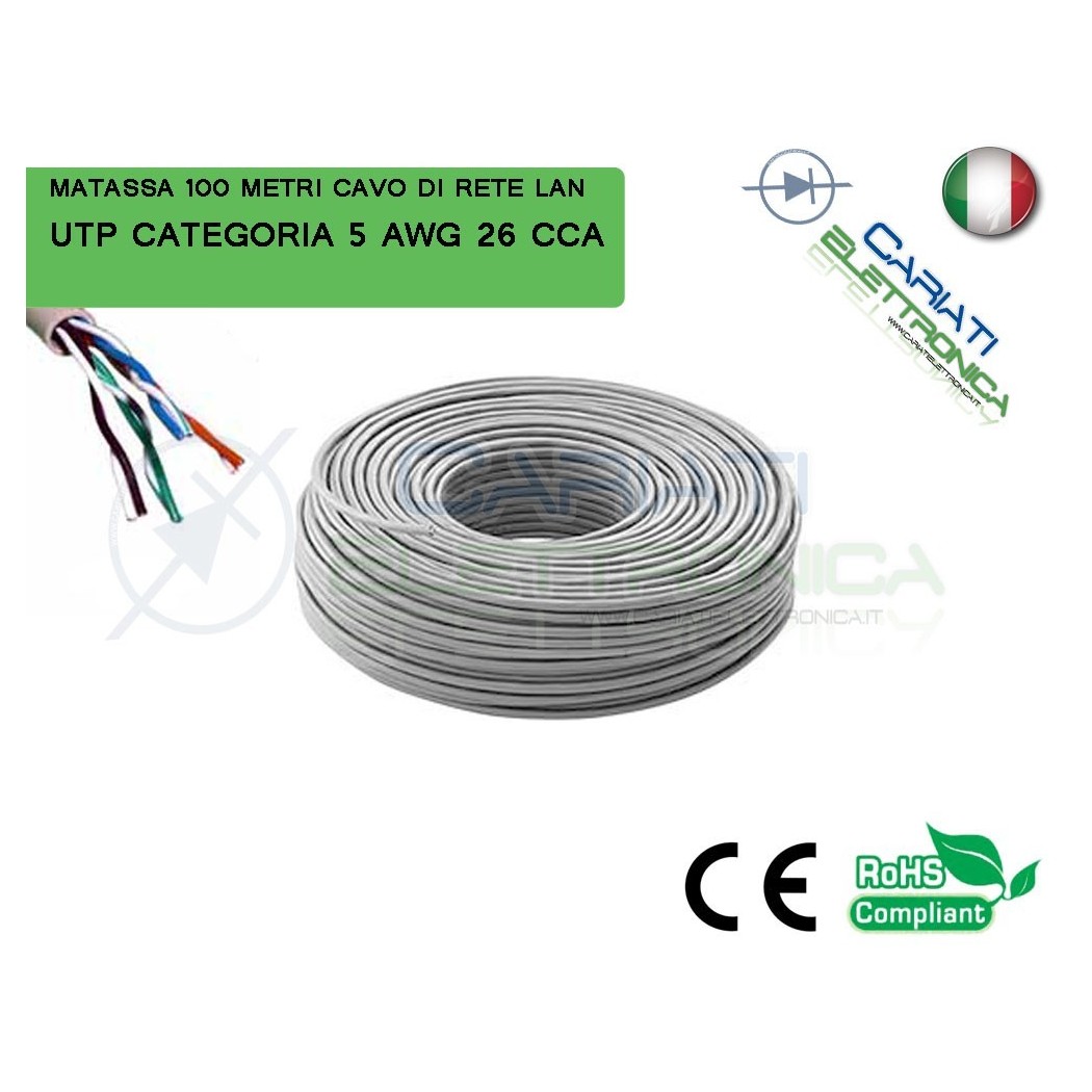 MATASSA 100 M MT METRI CAVO DI RETE UTP CAT 5E 5 LAN ETHERNET BOBINA INTERNET