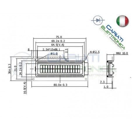 Display Lcd Character Lcm BLU 16x2 1602 Caratteri Retroilluminato Comp. HD44780Generico