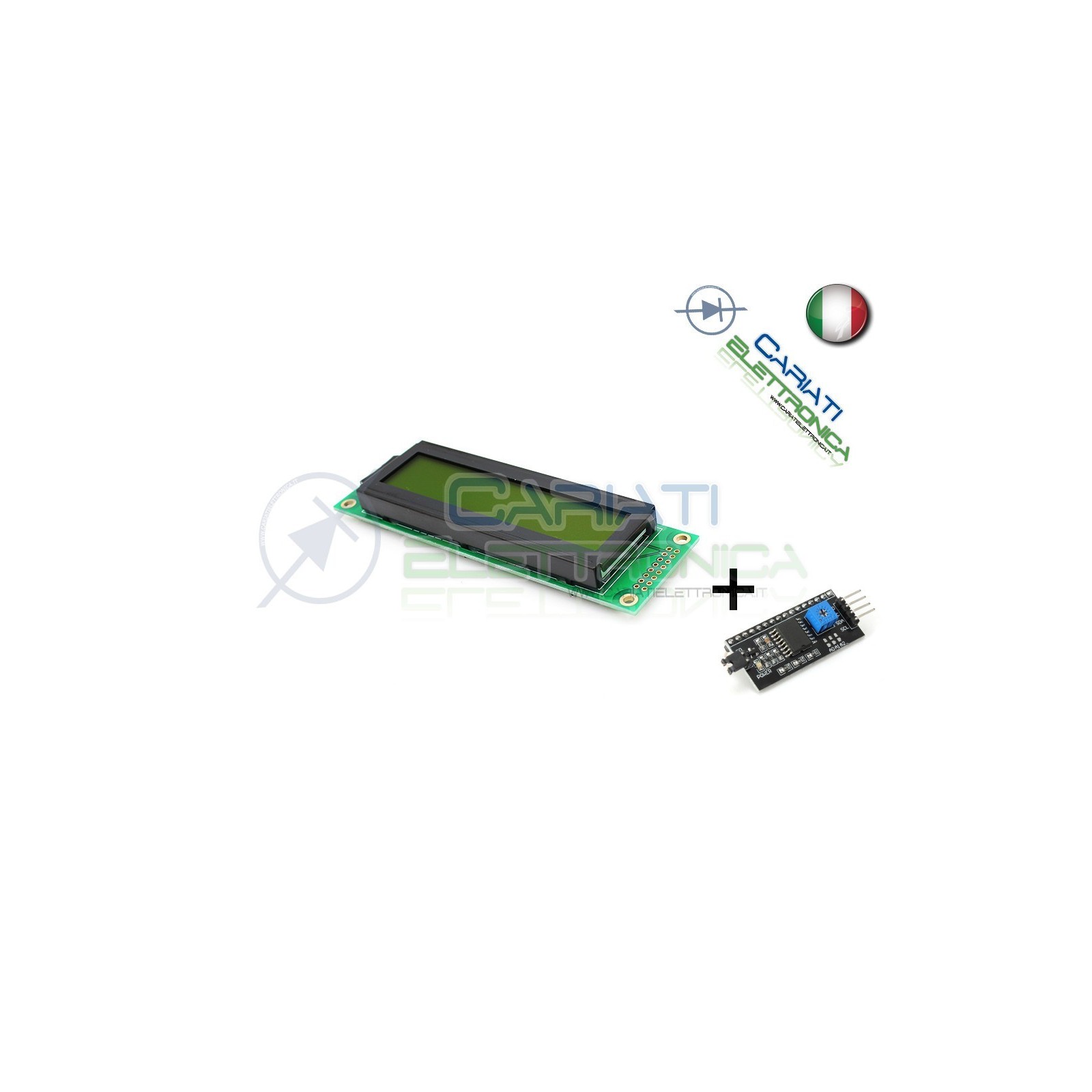 Display Lcd Character Lcm VERDE 20x2 2002 + SERIALE I2C / IIC PER ARDUINO