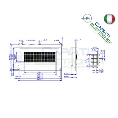 Display Lcd Character Lcm BLU 20x 2004 Caratteri Retroilluminato Comp. HD44780