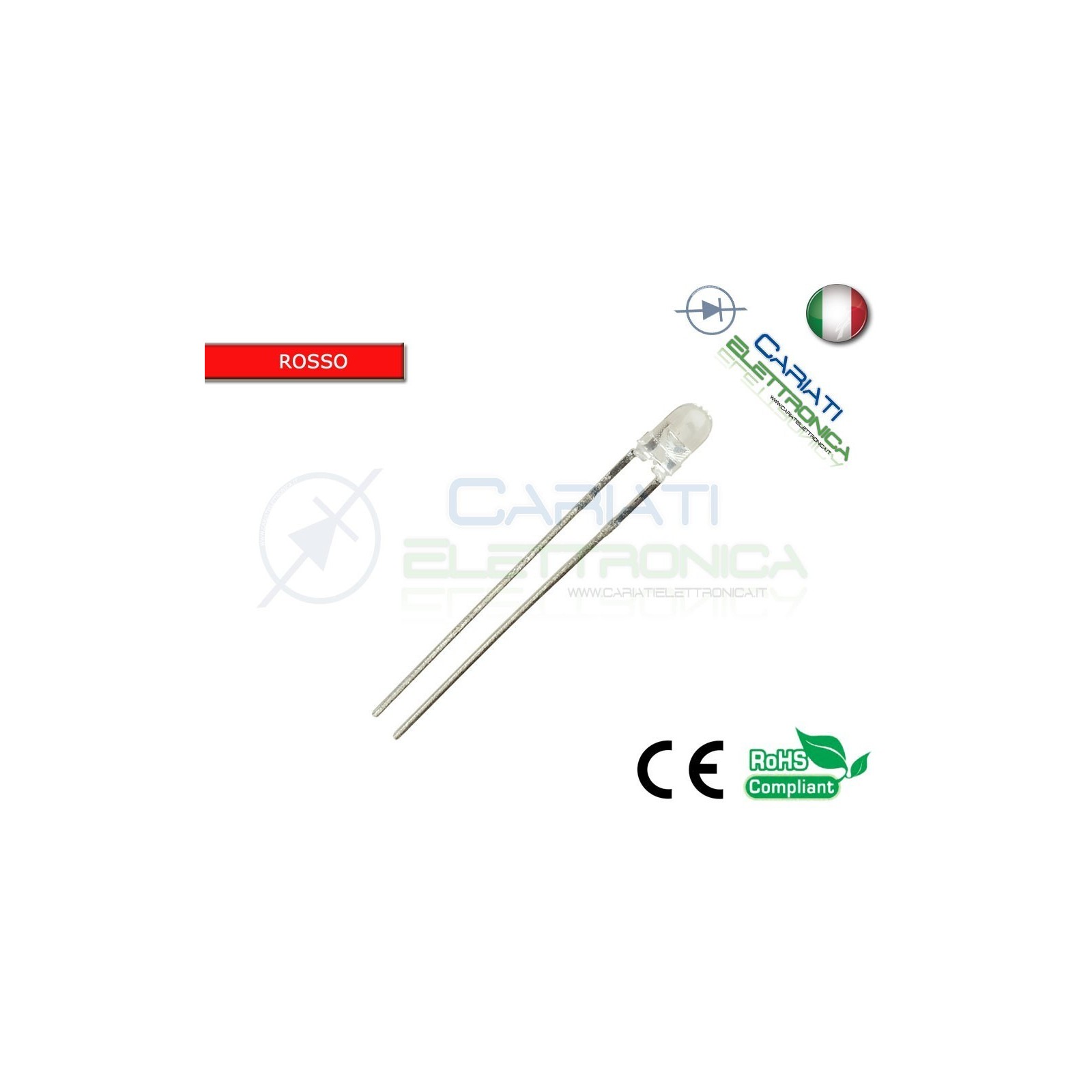 50 PZ Led 3mm Rossi Rosso 3000mcd alta luminosità