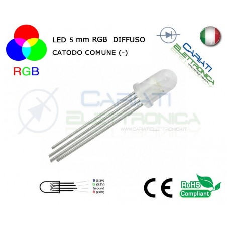 500 pz Led RGB DIFFUSO 5mm 4 pin 8000mcd CATODO COMUNE