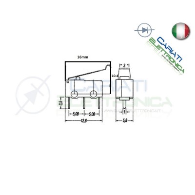 10 Pezzi MicroSwitch a leva Pulsante Fine Corsa Micro Switch PCB