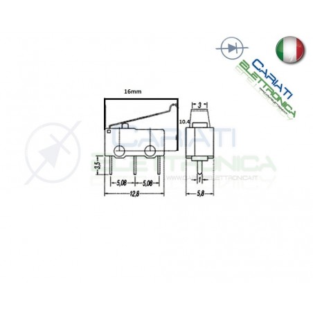 10 Pezzi MicroSwitch a leva Pulsante Fine Corsa Micro Switch PCB