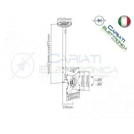 SUPPORTO STAFFA TV LCD TFT LED PLASMA SOFFITTO DA 23 A 42 POLLICI