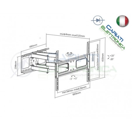 SUPPORTO STAFFA TV LCD TFT LED PLASMA DA 37 A 70 POLLICI 37Generico