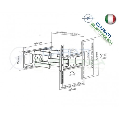 Supporto Tv Da 32 a 55 Pollici staffa Lcd Tft Led Curva 32" a 55" Generico