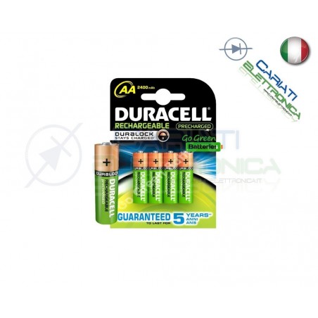 4 BATTERIE PILE DURACELL AA MN1500 RICARICABILI 2400MAH Duracell