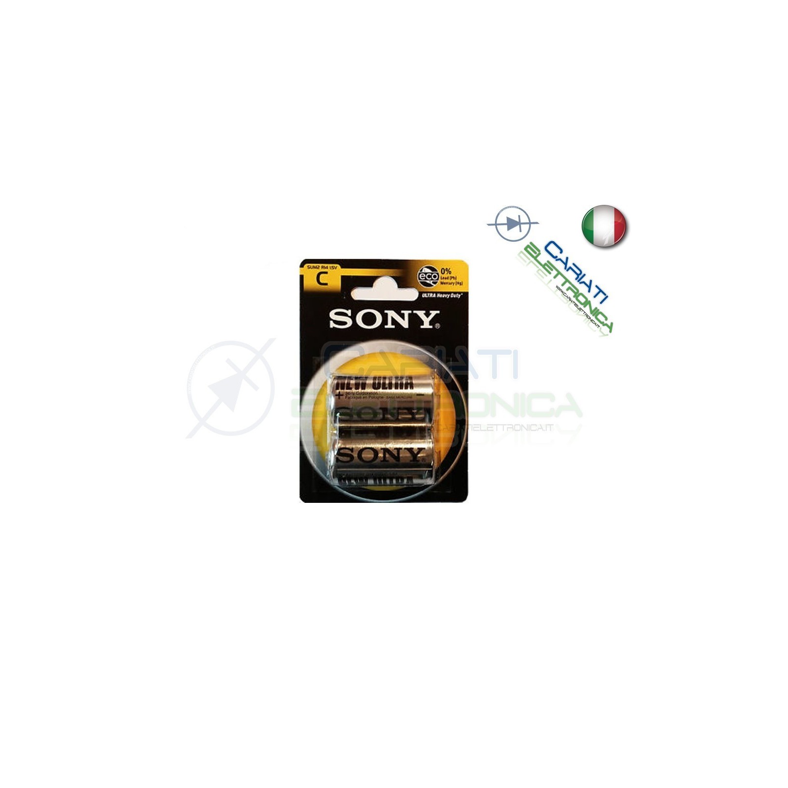 2 BATTERIE SONY MEZZA TORCIA C ULTRA HEAVY DUTY R14 C-R14 PILA 1.5 VSony
