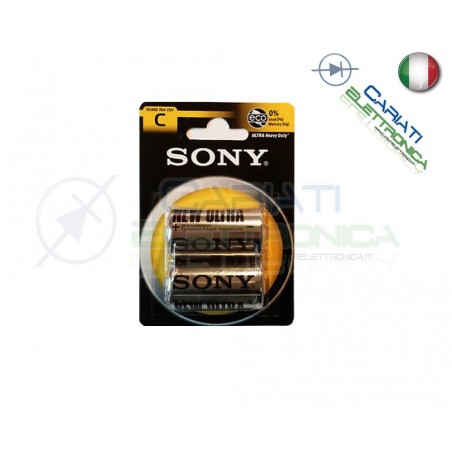 2 BATTERIE SONY MEZZA TORCIA C ULTRA HEAVY DUTY R14 C-R14 PILA 1.5 VSony