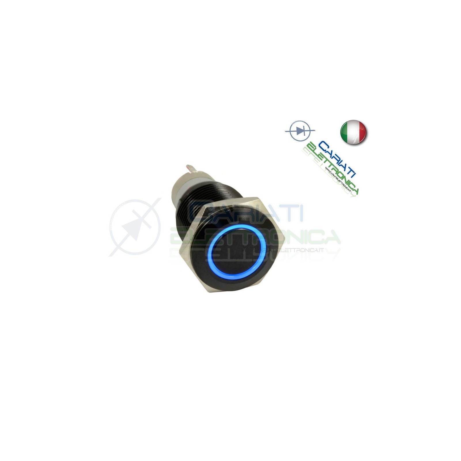 INTERRUTTORE LED BLU 12V 16MM NERO AUTO MOTO CAMPER TUNING Angel Eye