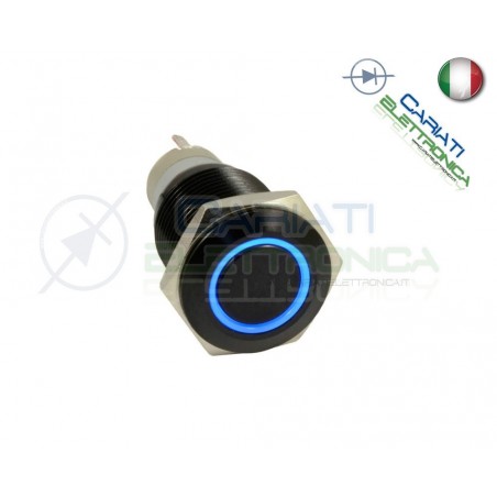 INTERRUTTORE LED BLU 12V 16MM NERO AUTO MOTO CAMPER TUNING Angel Eye