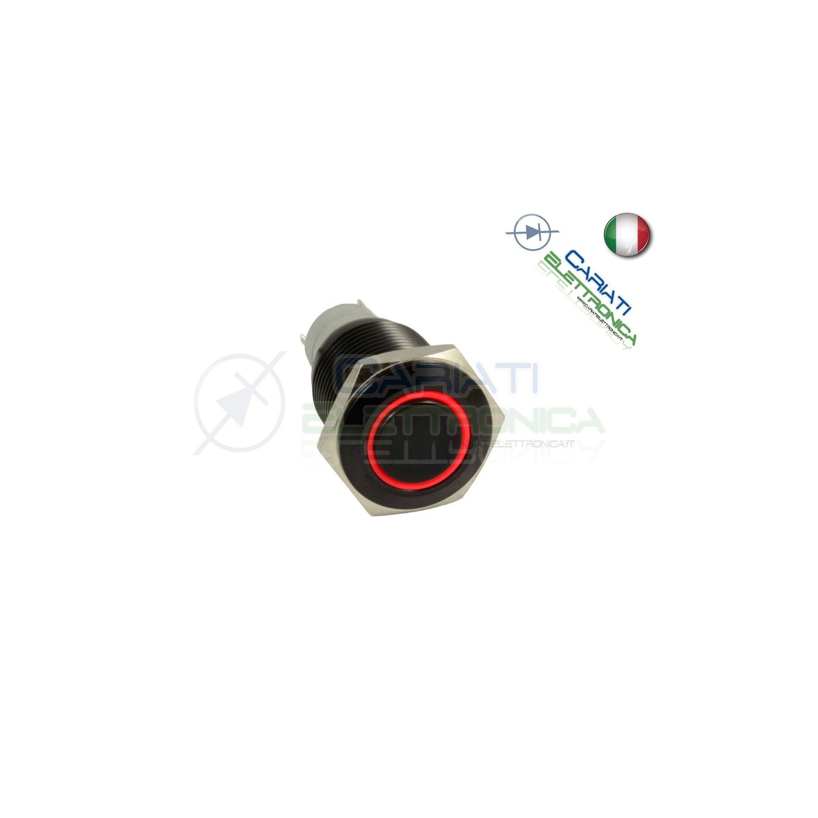 INTERRUTTORE LED ROSSO 12V 16MM NERO AUTO MOTO CAMPER TUNING Angel Eye