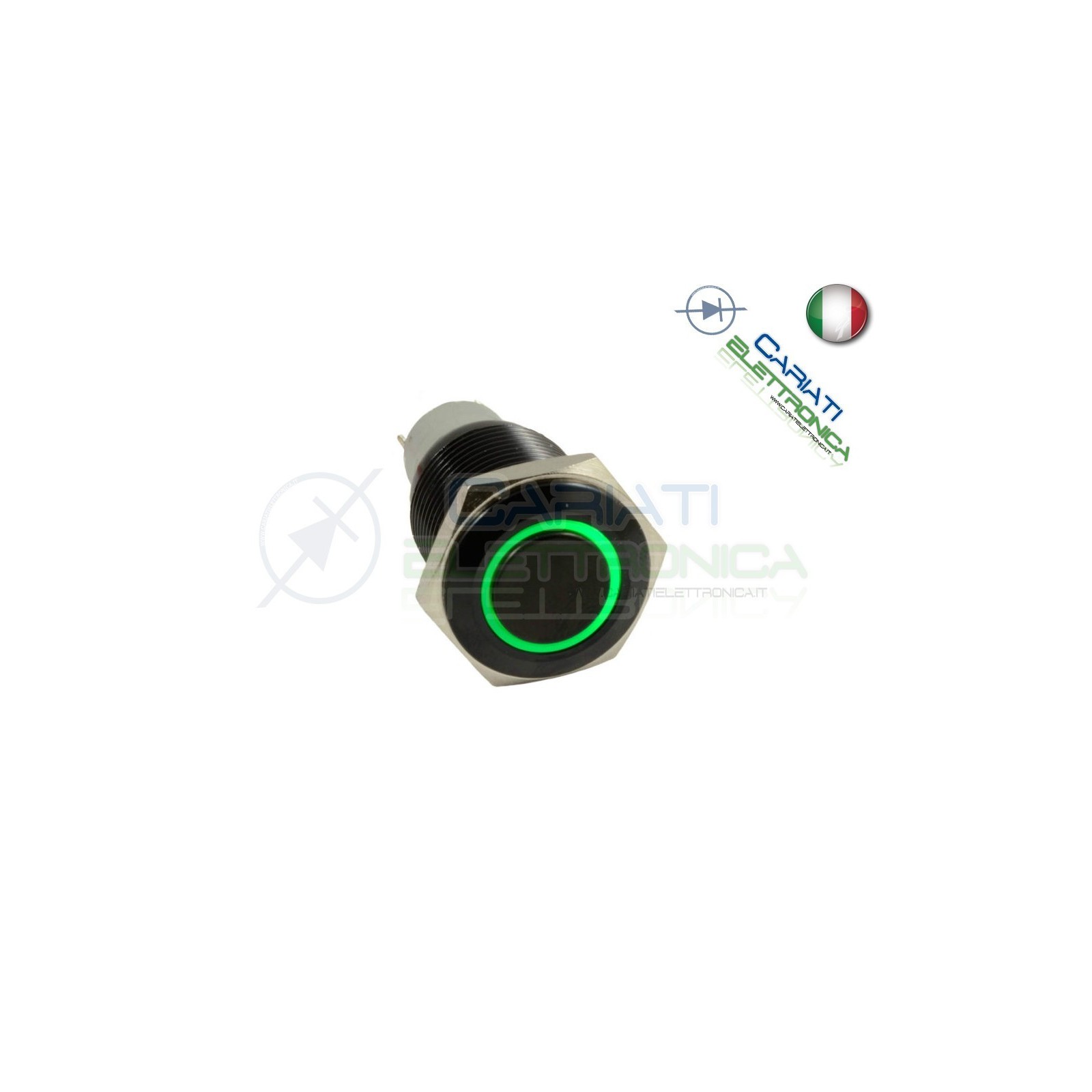 INTERRUTTORE LED VERDE 12V 16MM NERO AUTO MOTO CAMPER TUNING Angel Eye