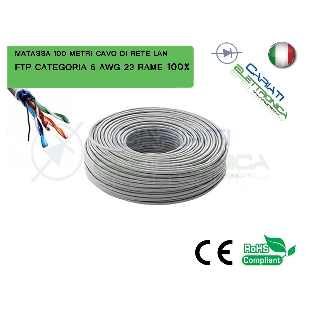 MATASSA 100 METRI 100M MT FTP CAT.6 SCHERMATA CAVO DI RETE LAN RAME GIGABIT