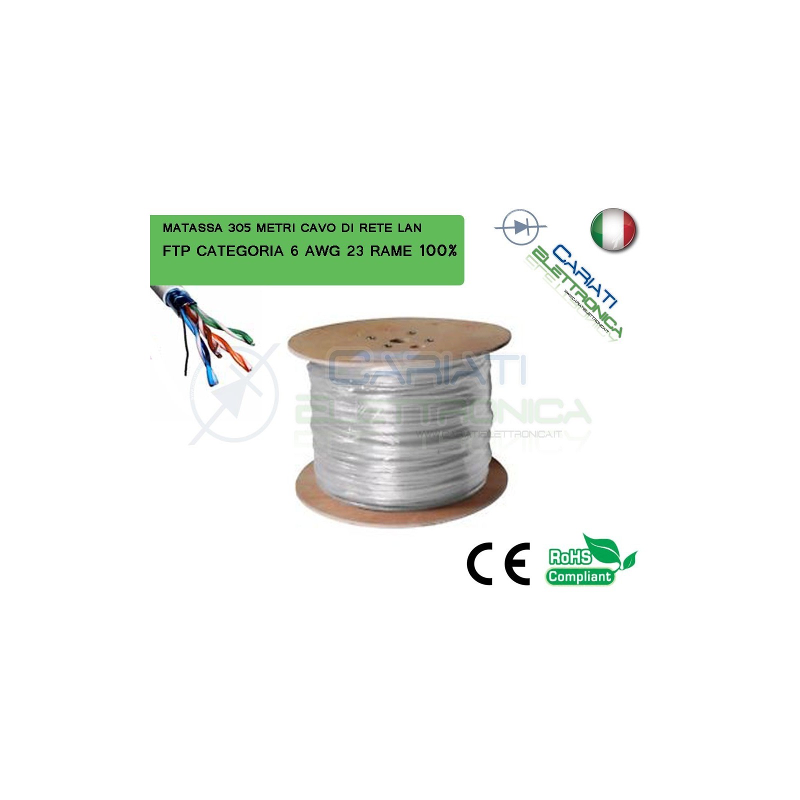 MATASSA 305 METRI 305M MT FTP CAT.6 SCHERMATA CAVO DI RETE LAN RAME GIGABIT