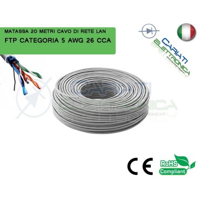 MATASSA 20 METRI FTP CAT. 5 5E AWG 26 CCA SCHERMATA CAVO DI RETE LAN ETHERNETGenerico