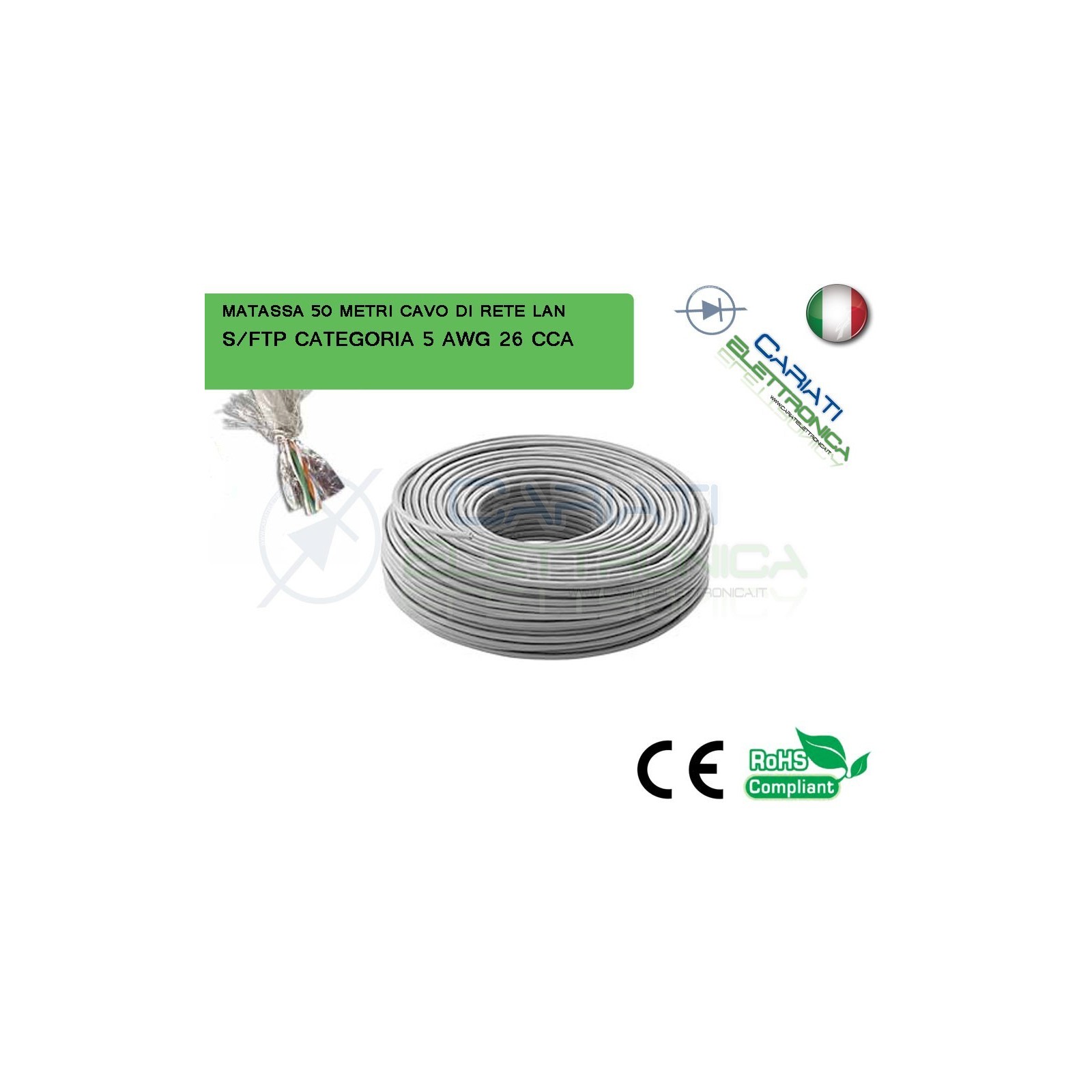 MATASSA 50 METRI S/FTP CAT. 5 5E AWG 26 CCA SCHERMATA CAVO DI RETE LAN ETHERNETCariati Elettronica