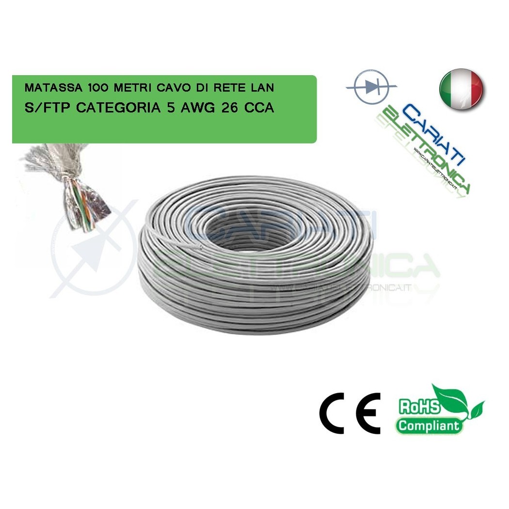 MATASSA 100 METRI S/FTP CAT. 5 5E AWG 26 CCA SCHERMATA CAVO DI RETE LAN ETHERNET