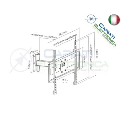 SUPPORTO STAFFA PARETE MURO TV CURVA LED 37" 40" 42" 50" 55" 60" 70" Pollici