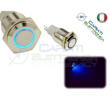INTERRUTTORE LED BLU 12V 16MM CROMATO AUTO MOTO TUNING Angel Eye