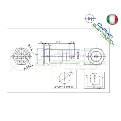 INTERRUTTORE LED BLU 12V 16MM CROMATO AUTO MOTO TUNING Angel Eye
