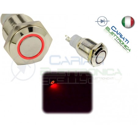 INTERRUTTORE LED ROSSO 12V 16MM CROMATO AUTO MOTO TUNING Angel Eye