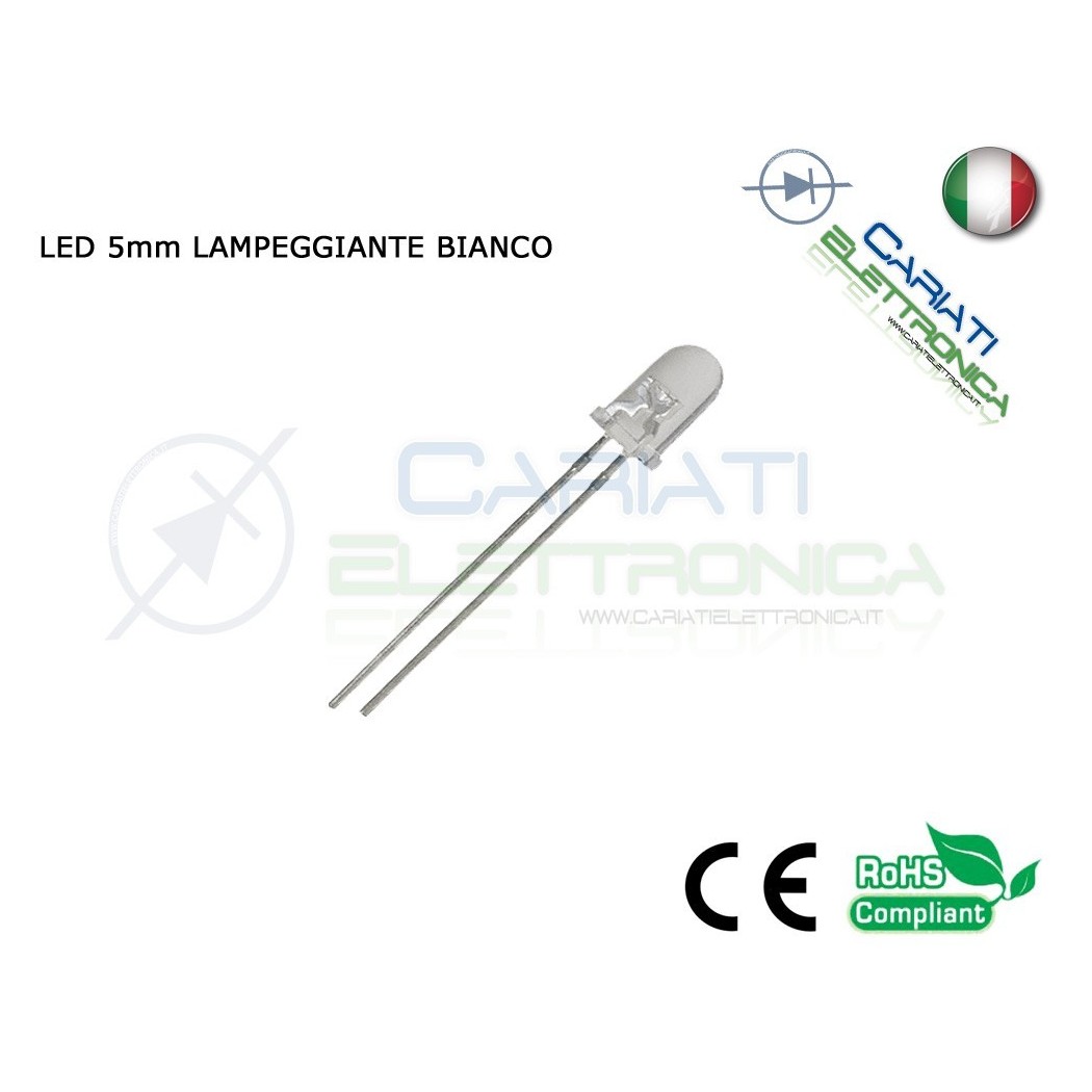 100 pz Led Lampeggianti Bianchi 5mm 10000mcd Bianco