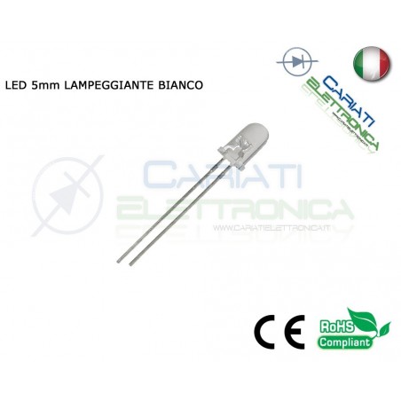 100 pz Led Lampeggianti Bianchi 5mm 10000mcd Bianco