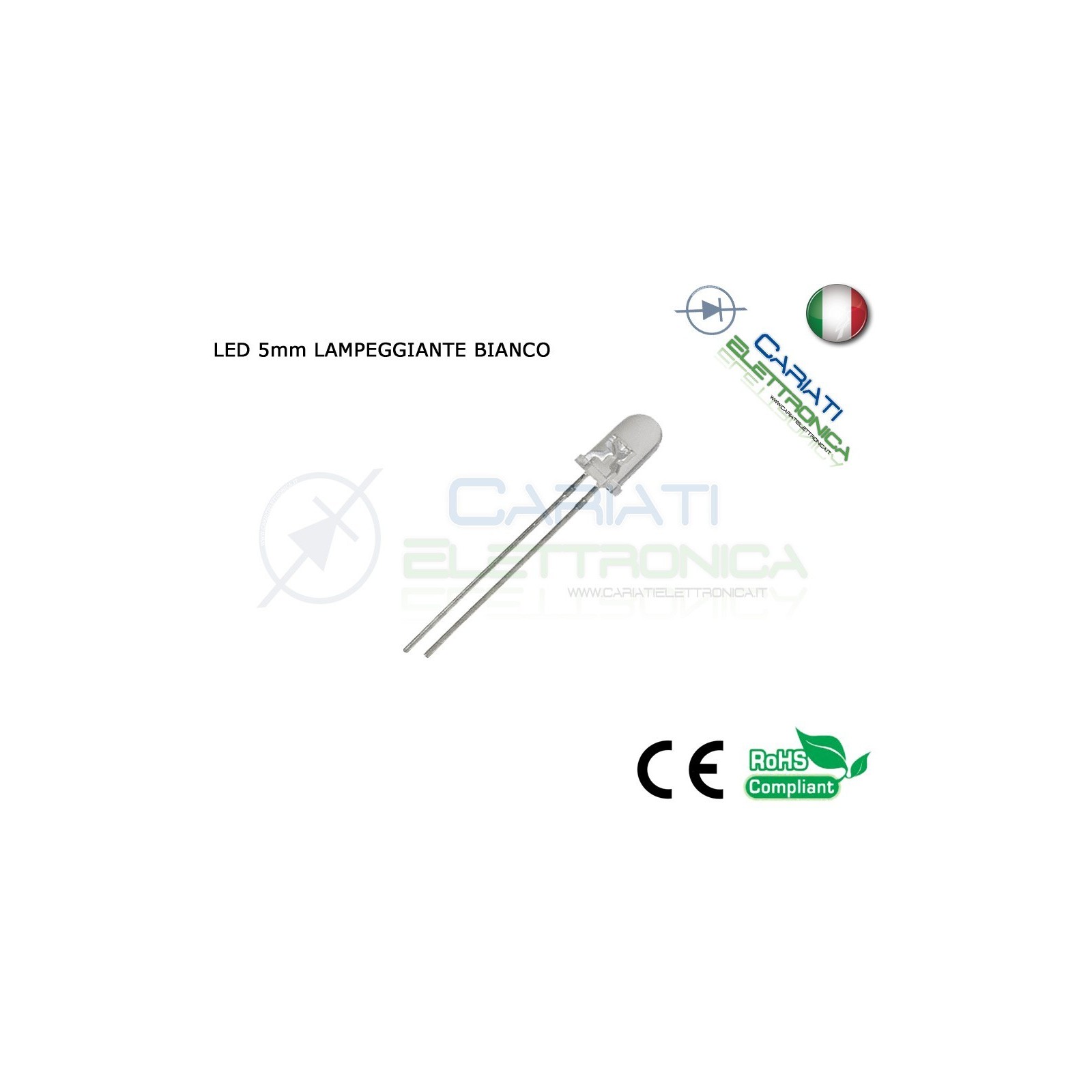 500 pz Led Lampeggianti Bianchi 5mm 10000mcd Bianco